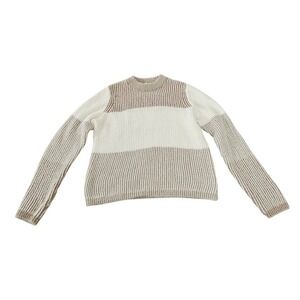 Gentle Fawn Womens Small Colorblock Ribbed Knit Sweater Cream Tan Striped
